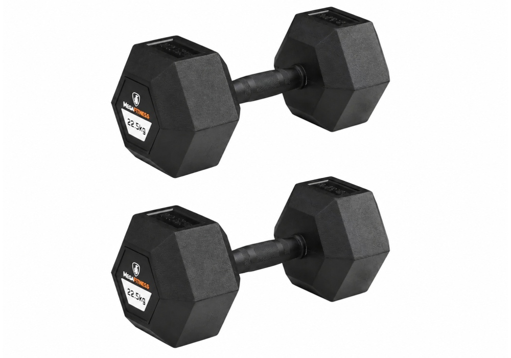 Megafitness 22.5kg dumbbell made of steel with rubber coating for safe and quiet strength training at home or in the gym