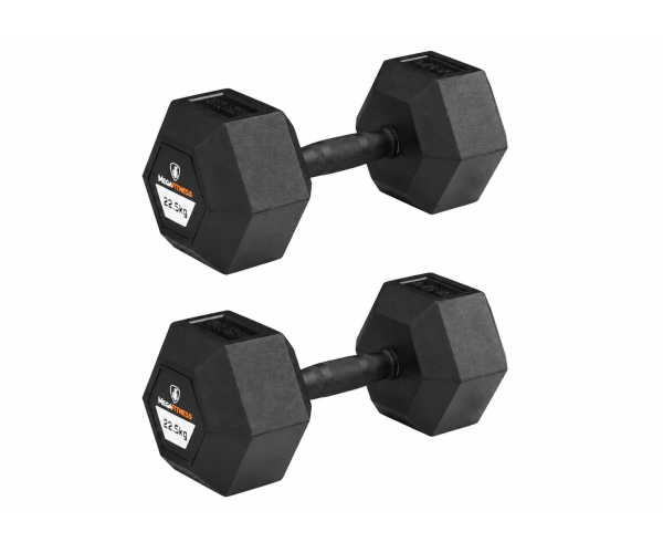 Megafitness 22.5kg dumbbell made of steel with rubber coating for safe and quiet strength training at home or in the gym