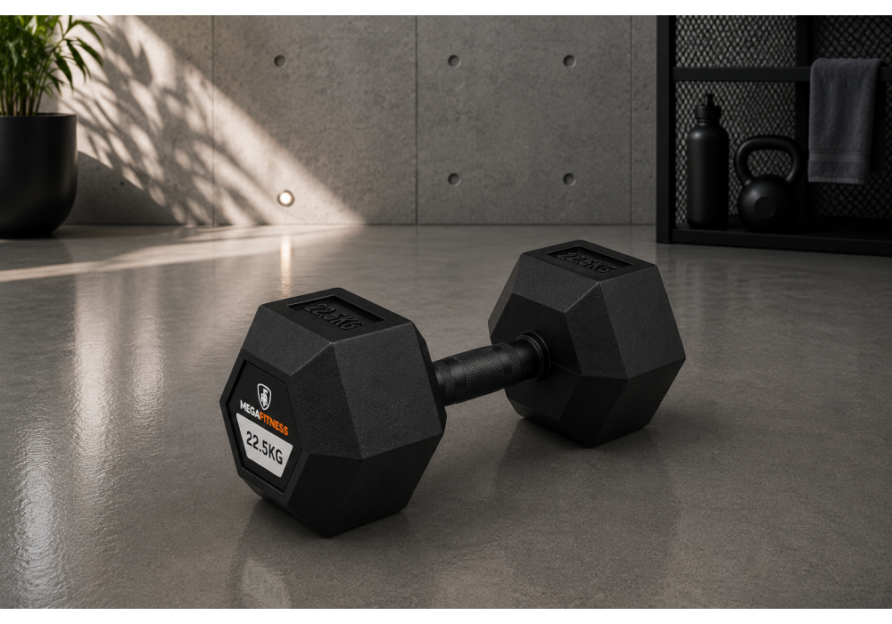 Megafitness 22.5kg dumbbell made of steel with rubber coating for safe and quiet strength training at home or in the gym