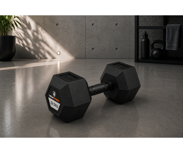 Megafitness 22.5kg dumbbell made of steel with rubber coating for safe and quiet strength training at home or in the gym