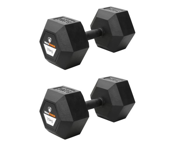 Hex Rubber Dumbell 30kg |Megafitness