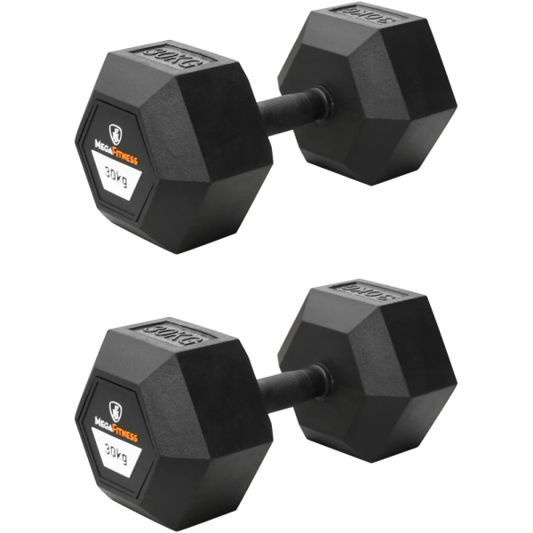Hex Rubber Dumbell 30kg |Megafitness