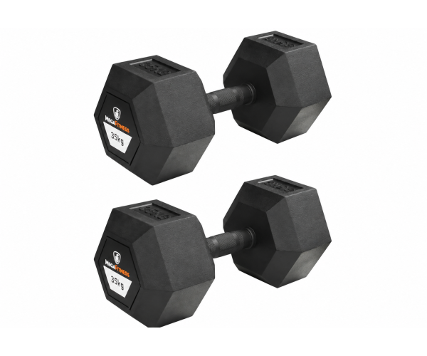 Hex Rubber Dumbell 35kg |Megafitness