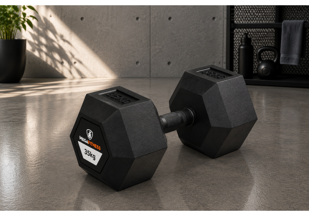 Hex Rubber Dumbell 35kg |Megafitness