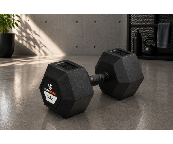 Hex Rubber Dumbell 35kg |Megafitness
