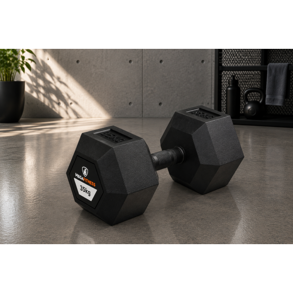 Hex Rubber Dumbell 35kg |Megafitness