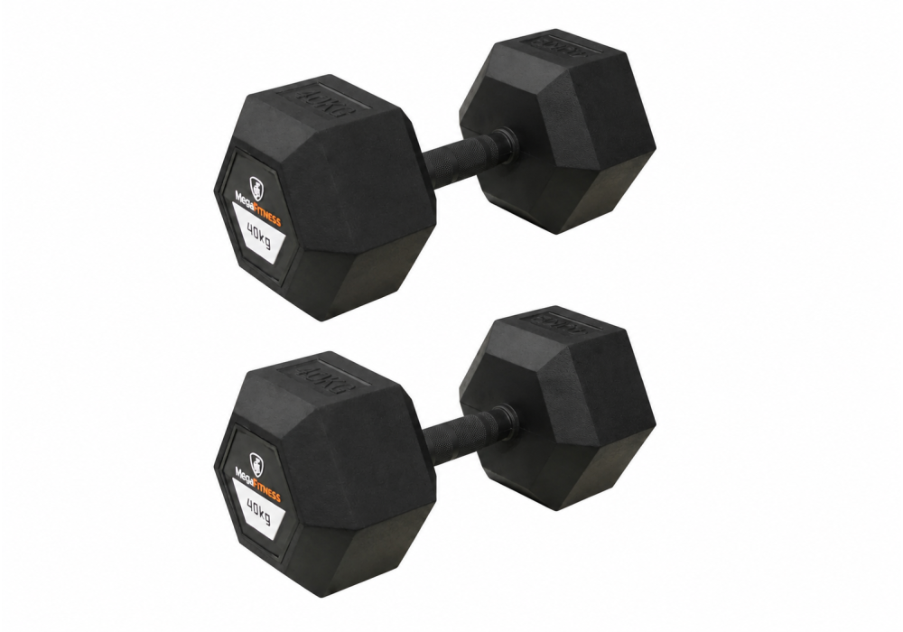 Hex Rubber Dumbell 40kg |Megafitness