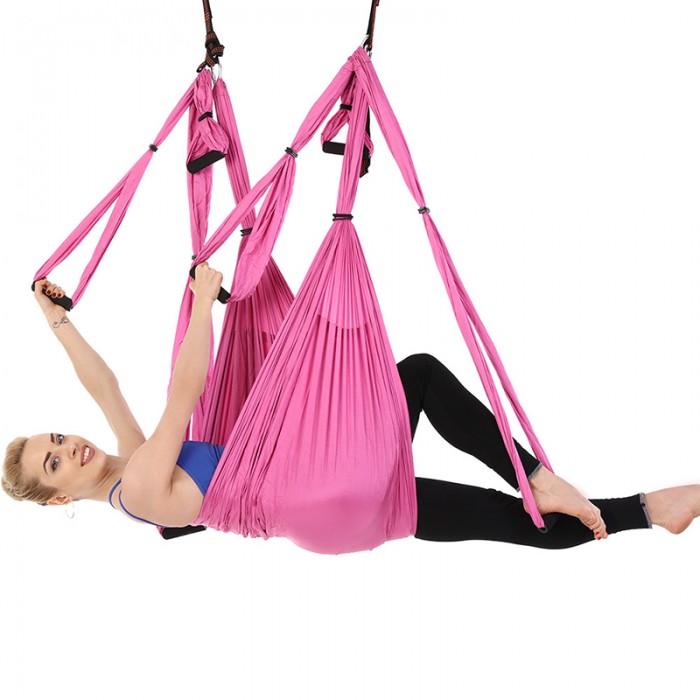 741111 Κούνια Yoga Αντιβαρυτική Yoga Swing Trapeze Ροζ 5x1.5m Με 6 Λαβες Megafitness